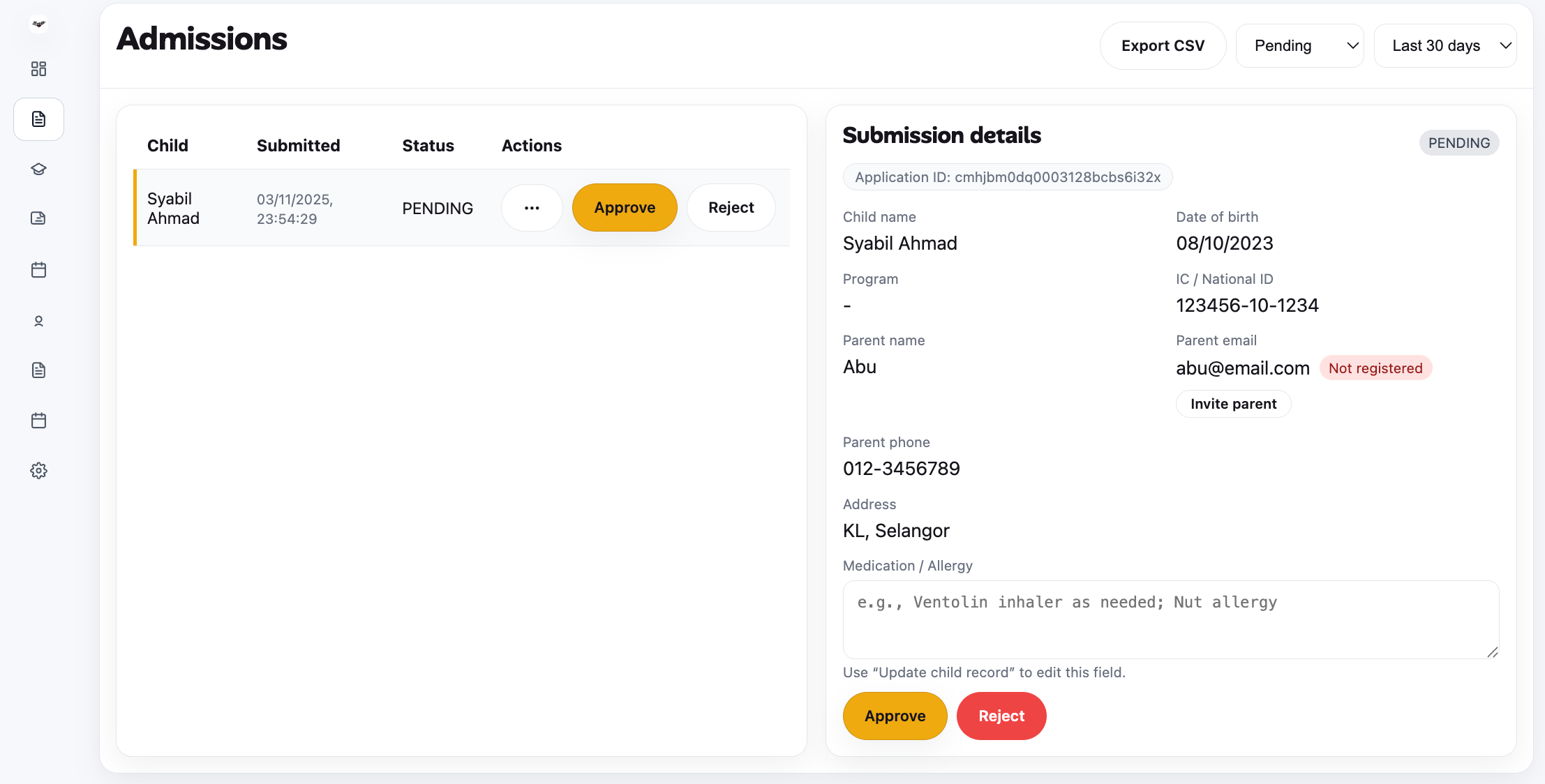 Admissions workspace interface preview